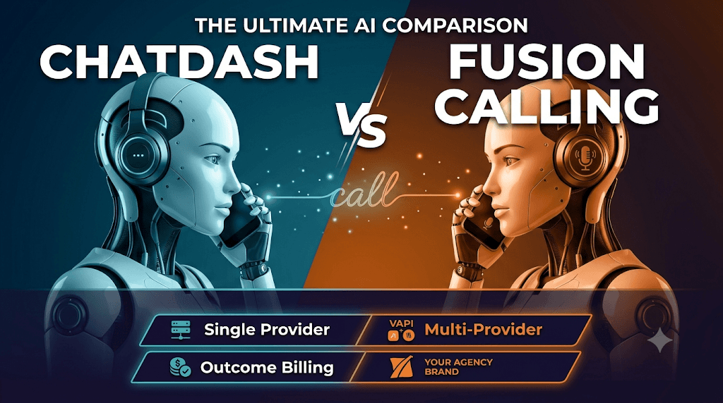 Best ChatDash Alternatives for AI Phone Call Agents ChatDash vs Fusion Calling comparison - A balanced look at how Fusion Calling and ChatDash compare for agencies building a white-label voice AI practice, from provider support to onboarding and pricing.
