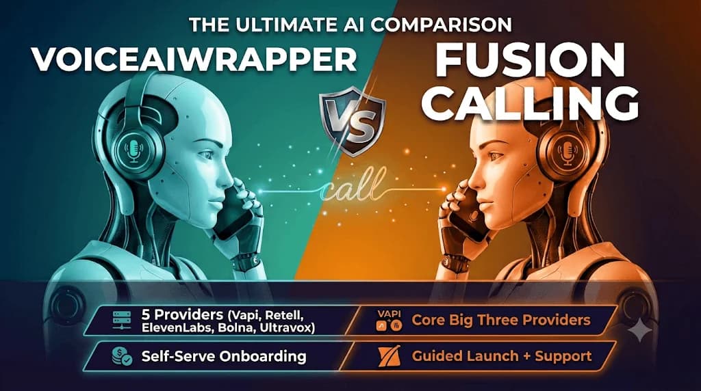Best VoiceAIWrapper Alternatives for AI Phone Call Agents VoiceAIWrapper vs Fusion Calling comparison - VoiceAIWrapper is one of the most mature platforms in the category. Here's a candid comparison with Fusion Calling across providers, compliance, onboarding, and the buying experience.
