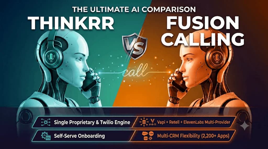Best Thinkrr Alternatives for AI Phone Call Agents Thinkrr vs Fusion Calling comparison - Thinkrr is the deepest GoHighLevel-native voice AI option. Here's how it compares with Fusion Calling for agencies weighing GHL depth against broader flexibility.