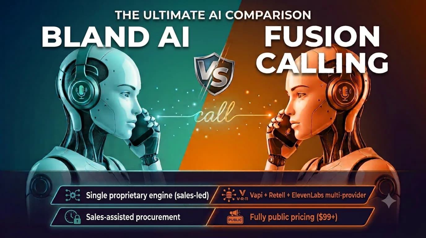Best Bland AI Alternatives for AI Phone Call Agents Bland AI vs Fusion Calling comparison - Bland AI is a powerful developer-first voice automation platform. Here's how it compares with Fusion Calling for agencies that want to resell voice AI under their own brand.